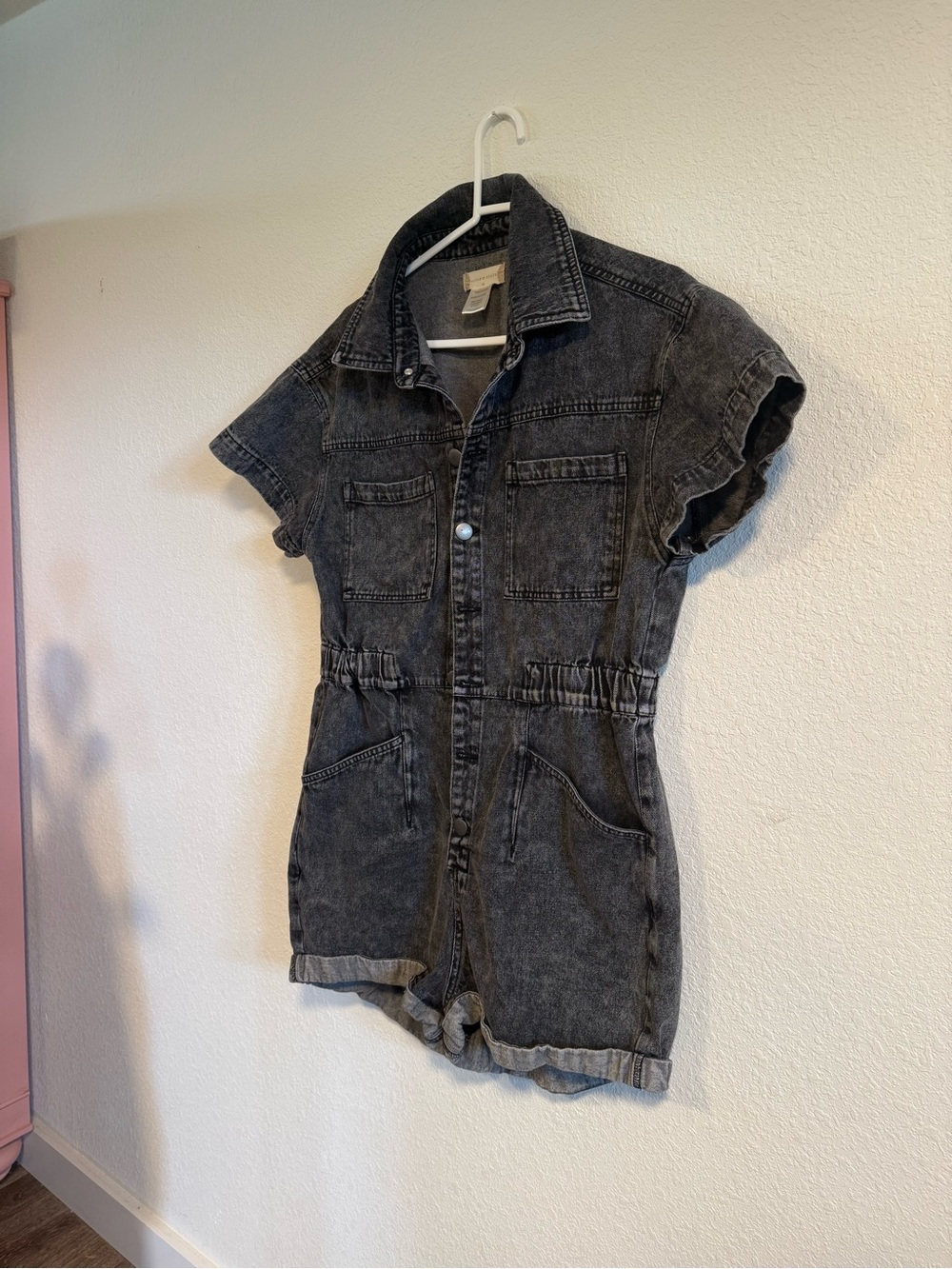 Altar'd State Washed Black Denim Jean Shorts Romper Size M - Picture 9 of 9
